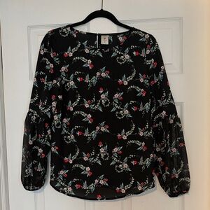 LC Lauren Conrad Black Floral Blouse